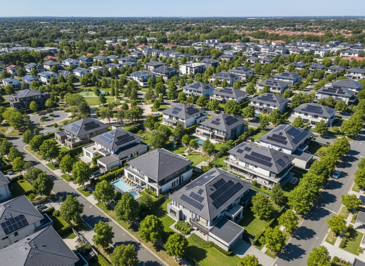 Neighborhood with solar panels