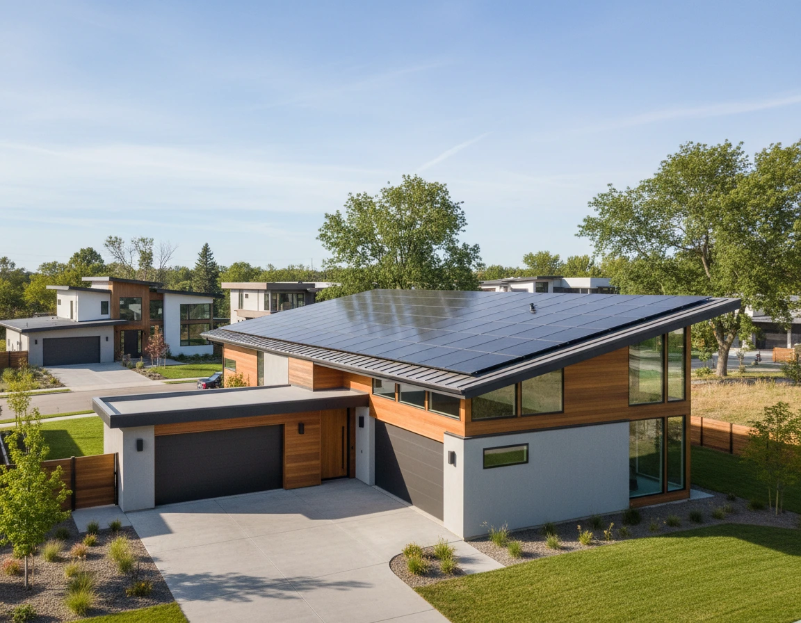 Modern house with solar panels