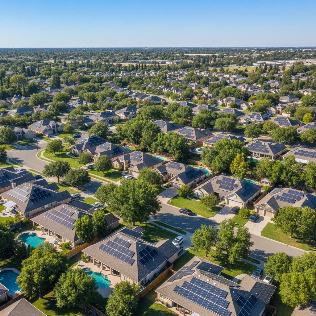 Neighborhood with solar panels